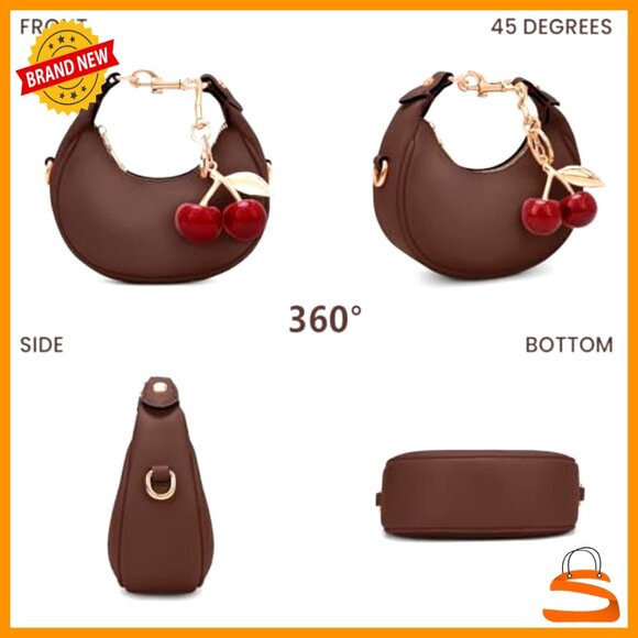 Mini Top Handle Crossbody Bag PU Leather Hobo Style Adjustable Strap - Picture 3 of 6